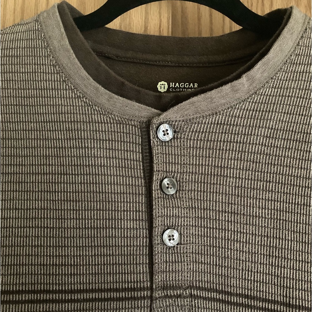 Haggar Clothing Pullover Size XXL 3 Button Layered Collar Light Brown - Picture 4 of 8